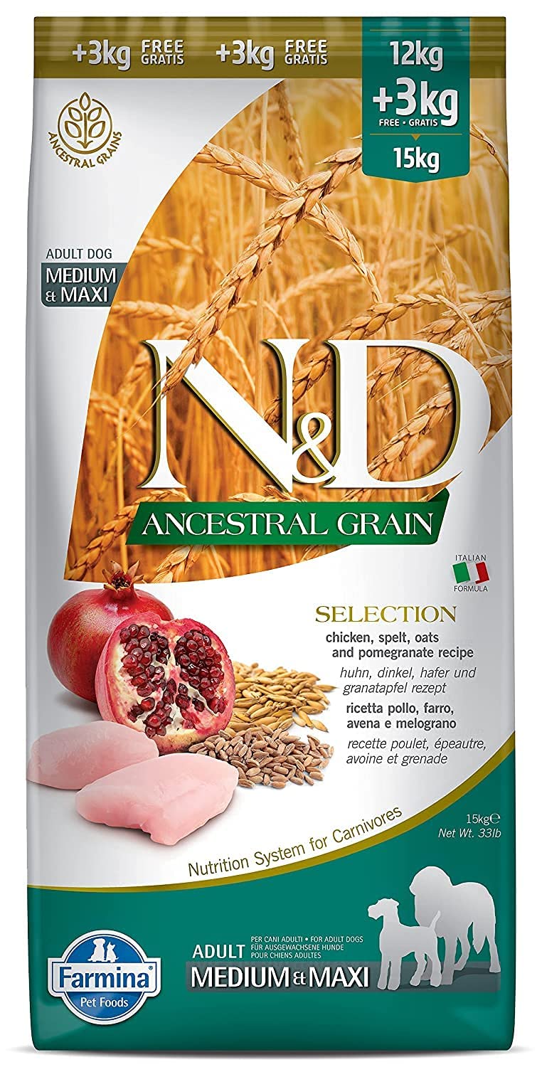 Heads Up For Tails Farmina N&D Ancestral Grain Selection Dry Dog Food, Adult Medium & Maxi Breed, Chicken and Pomegranate ... - Review, Price and Buying Guide