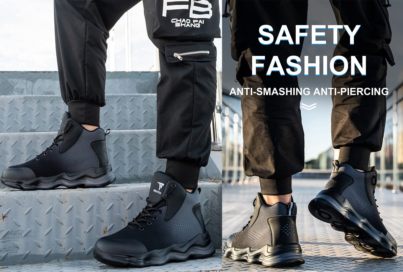 YISIQ Safety Boots Men Women Steel Toe Cap Trainers Safety Work Shoes Lightweight Work Boots Industrial Protective Shoes, Black, UK 4=EU 37