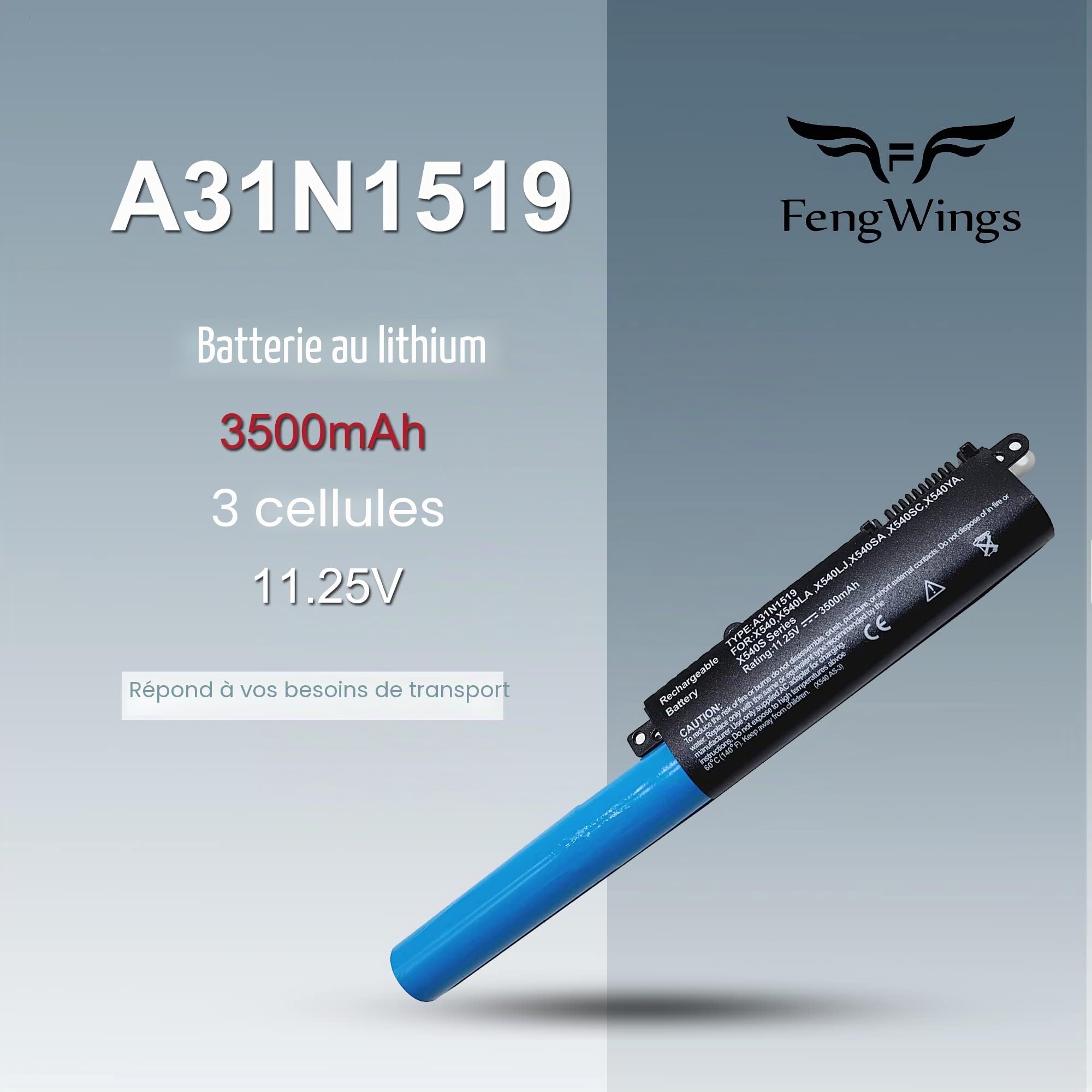 11.25V 3500mAh A31N1519 Batterie, Remplacer pour Batterie ASUS R540l / Batterie ASUS X540L, ASUS X540 X540LA X540LJ X540SA X540YA X540S F540 F540L F540LA F540S F540Y R540