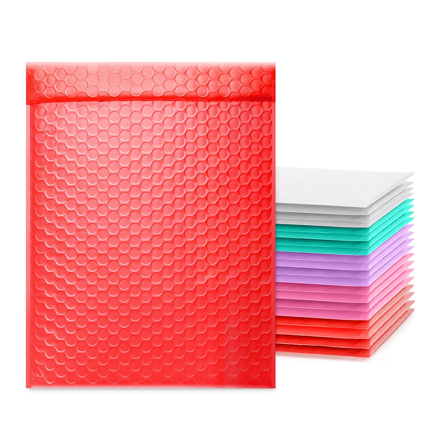 Pack of 25 ToneSpac Poly Bubble Mailers Padded Envelopes Shipping Bags with Waterproof and Self Seal Stripe (Purple White Pink Red Teal, #3, 10x13