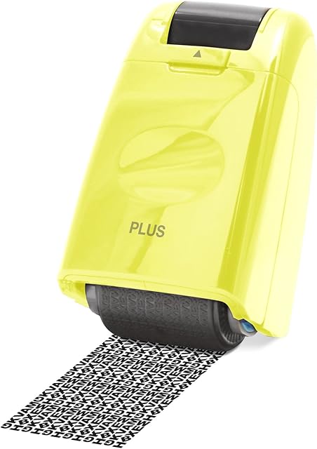 PLUS Japan, Guard-Your-ID Camouflage Roller Stamp in Yellow, 1 Piece Pack (1x 1 Stamp)