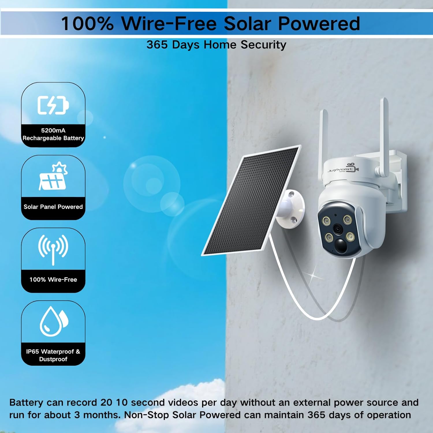 2K Solar Security Cameras Wireless Outdoor, Solar Panel Battery Power 2.4G/5G WiFi Outdoor Camera Wireless, PIR Alarm, Spotlight Siren, Color Night Vision, Waterproof, 2-Way Audio, SD/Cloud Storage - Image 3