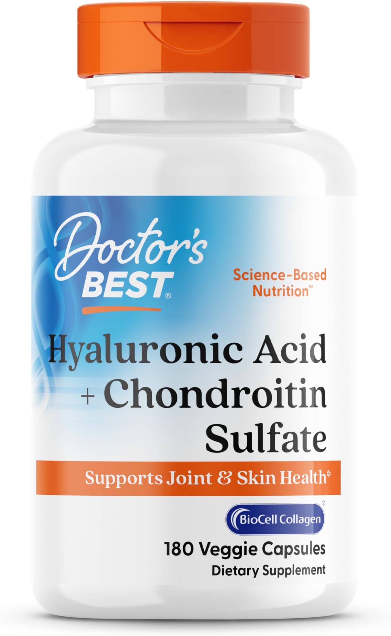 Hyaluronic Acid with Chondroitin Sulfate, Featuring BioCell Collagen, Non-GMO, Gluten Free, Soy Free, Joint Support, 180 Count (Pack of 1)