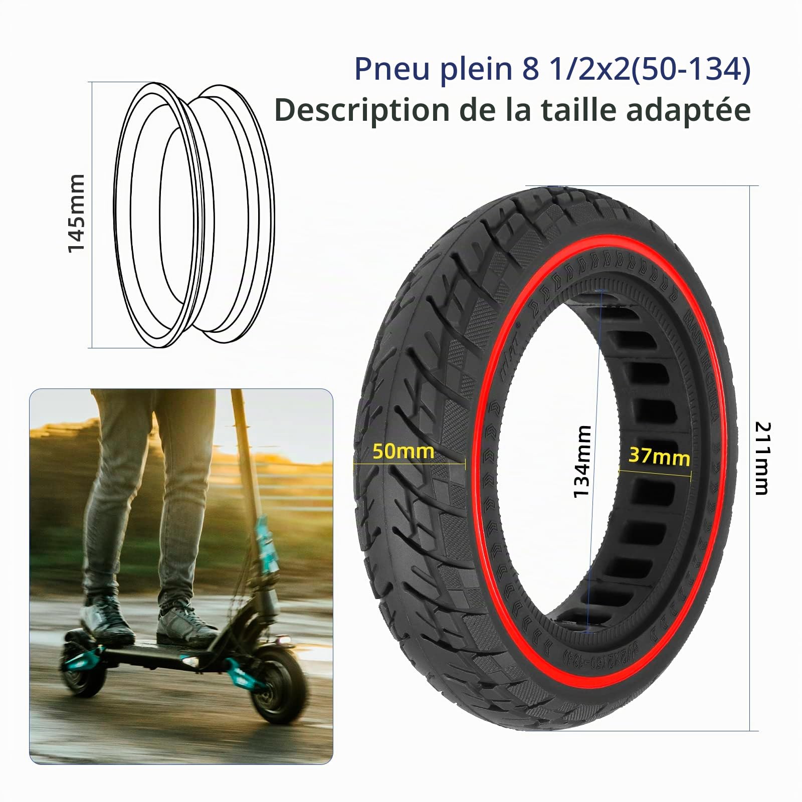 Ulip 8.5x2(50-134) pouces pneus de rechange pneus en caoutchouc plein remplacement des roues avant et arrière pour les scooters VSETT 9 9+ Zero 9 Inokim Light 2