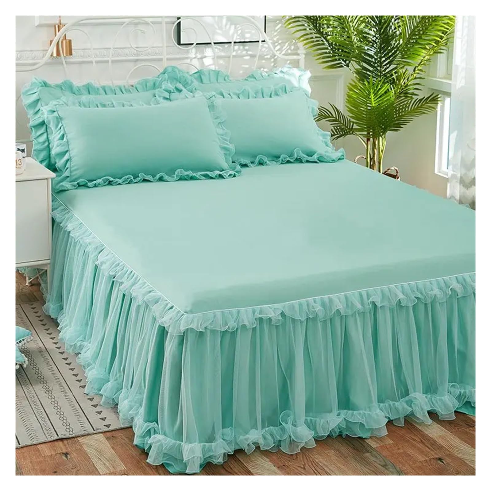 Bed Skirt Non-slip Mattress Cover Ruffled Lace Bedsheet Cover Protector Home Bedspread(A,200x220cm)