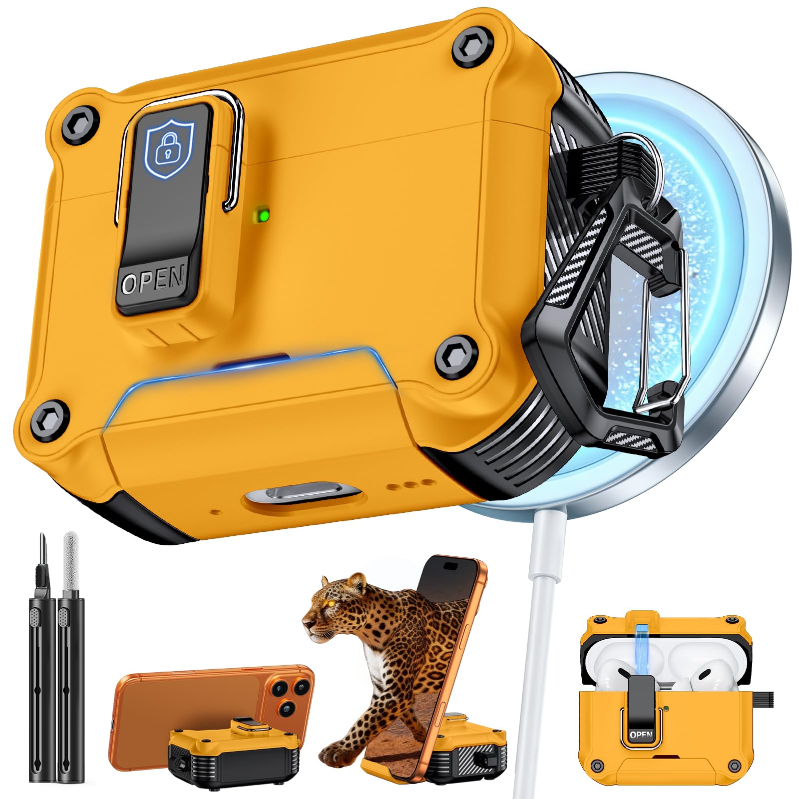 Inesore for AirPods AirPods Pro 1st/2nd Case with Secure Lock (Yellow)