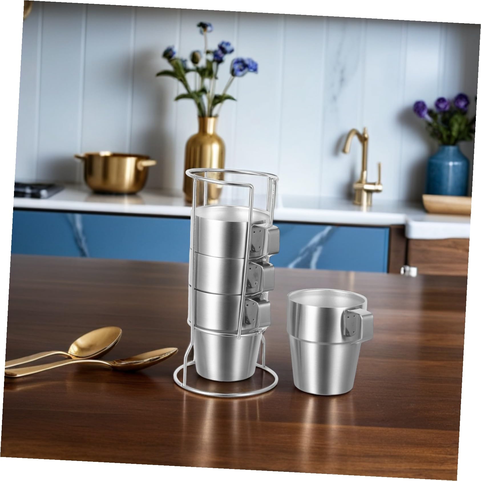 Tazas Infantiles Apilables de Acero Inoxidable Aisladas Doble Pared y Asas Soporte Compacto para Café Té y Cappuccino para Camping y Uso Diario