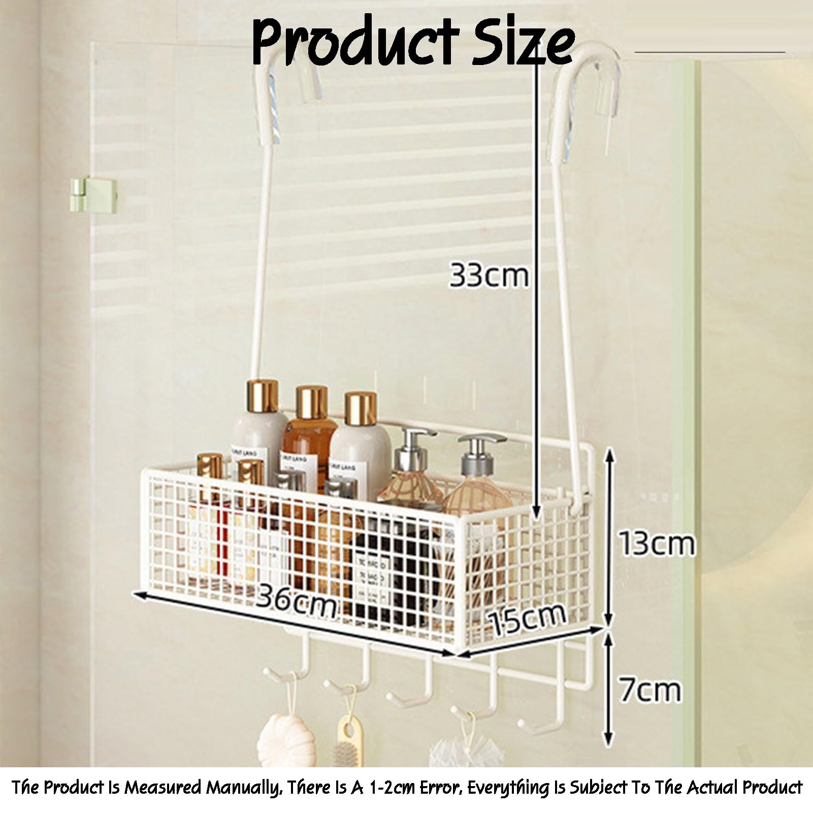 Organizzatore per ripostiglio in Metallo da Appendere alla Porta, con Tasche a Scomparsa e 5 Ganci, per Camera da Letto e Bagno (Bianco, 26x15x33+13+7cm)