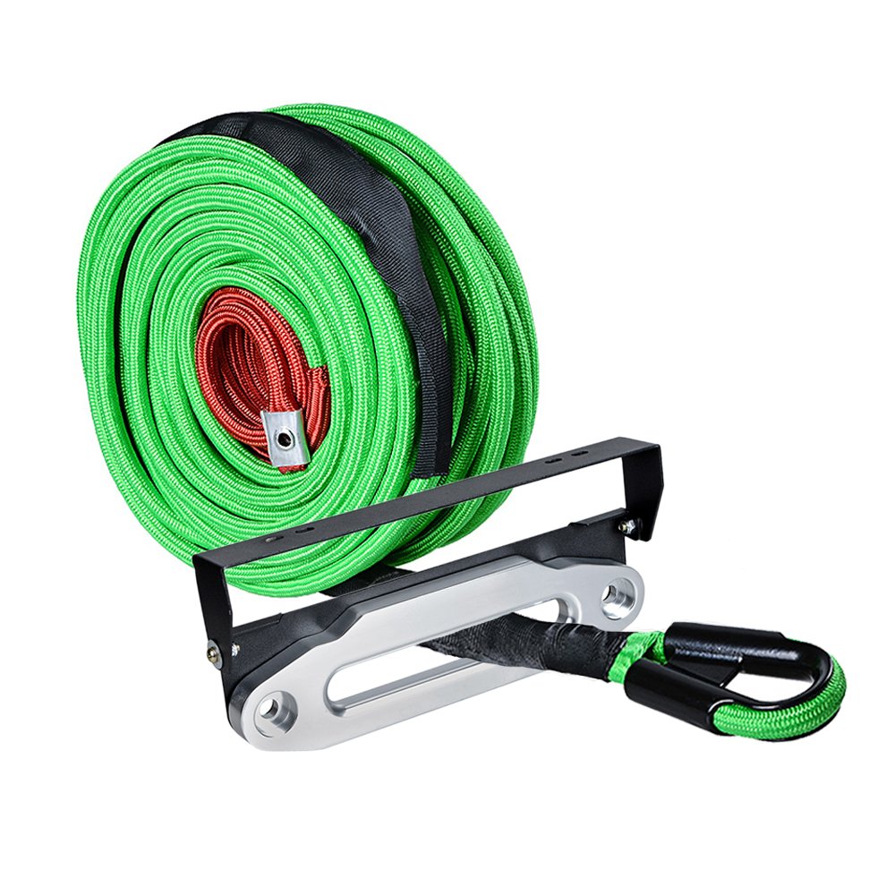 Astra Depot 95ft x 3/8 inch (reen Synthetic Winch Rope Cable 22000LBs w/Heat and Rock Guard + Black 10