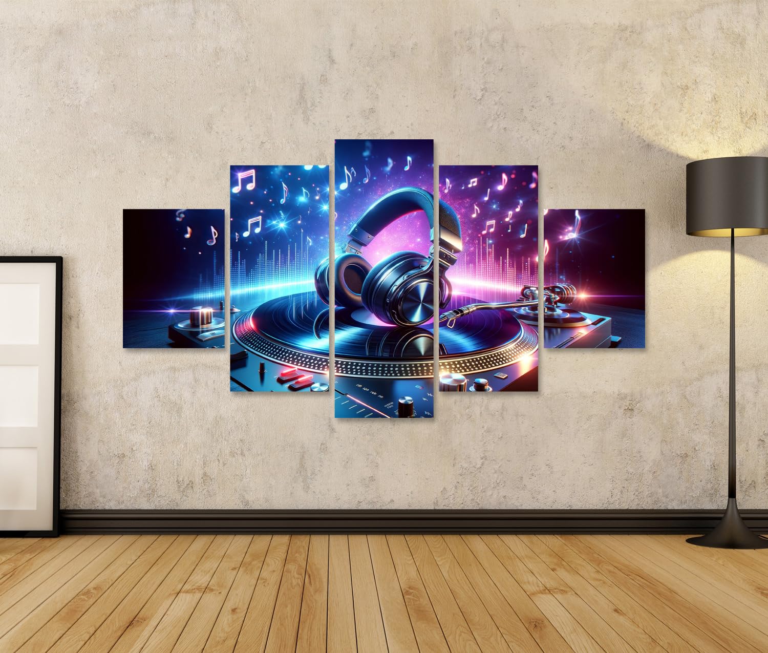 islandburner Cuadro sobre lienzo para habitación infantil juvenil música viva en la mesa de DJ con auriculares Imágenes murales Póster