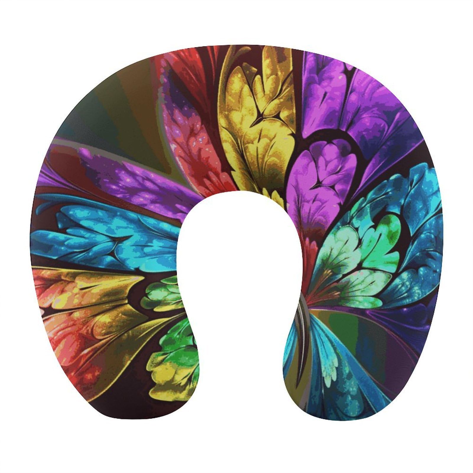 FekiLoot Rainbow Butterfly Travel Pillow,U Shaped Office Napping Pillow Support Neck and Head Comfortable Travel Neck Pillow U Shape Sleeping Essentials for Long Haul Flights