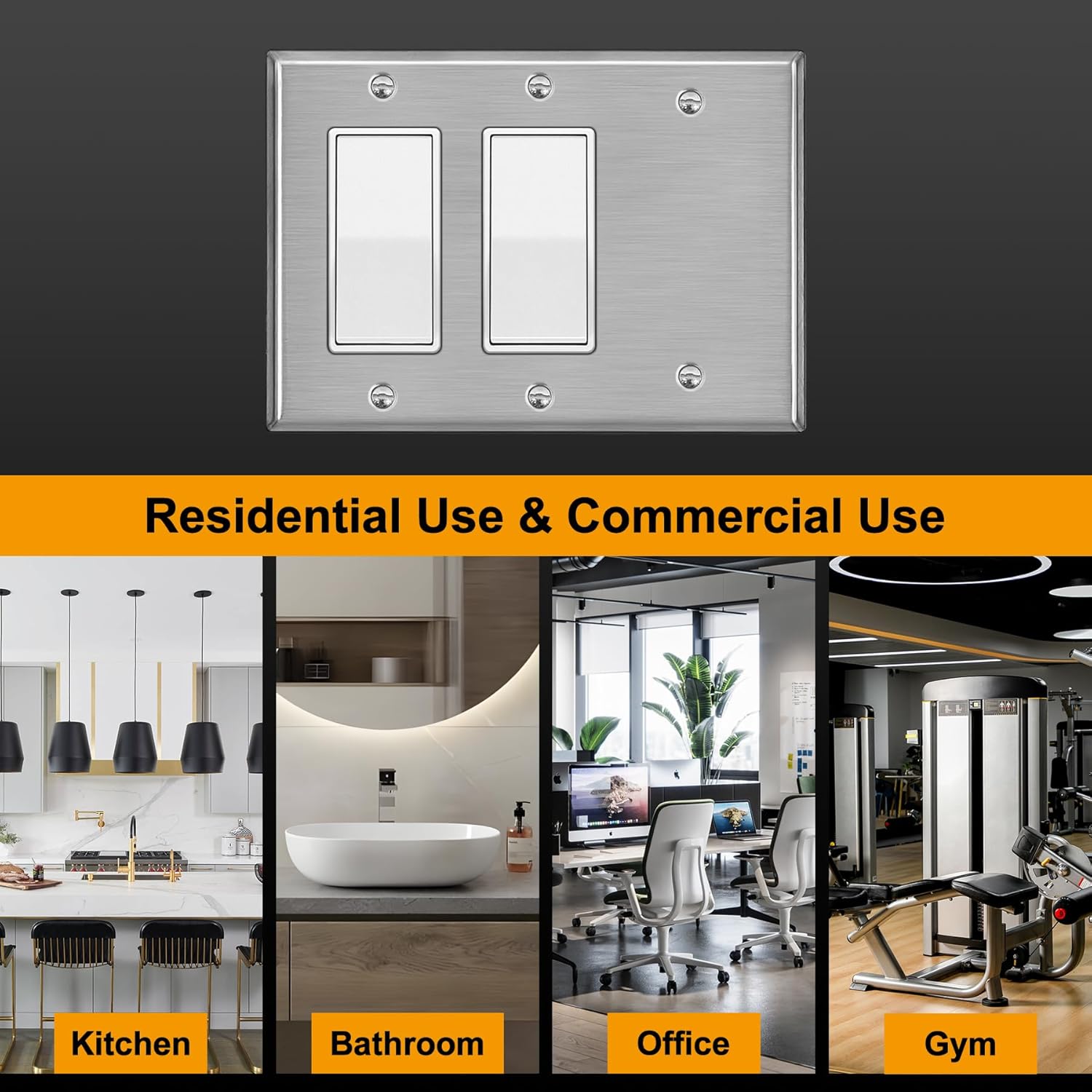 [2 Pack] BESTTEN 3-Gang Combination Metal Wall Plate with Ｗhite or Clear Plastic Film, 2-Decorator/1-Blank, Corrosion-Resistant Stainless Steel Outlet and Switch Cover, Brushed Finish