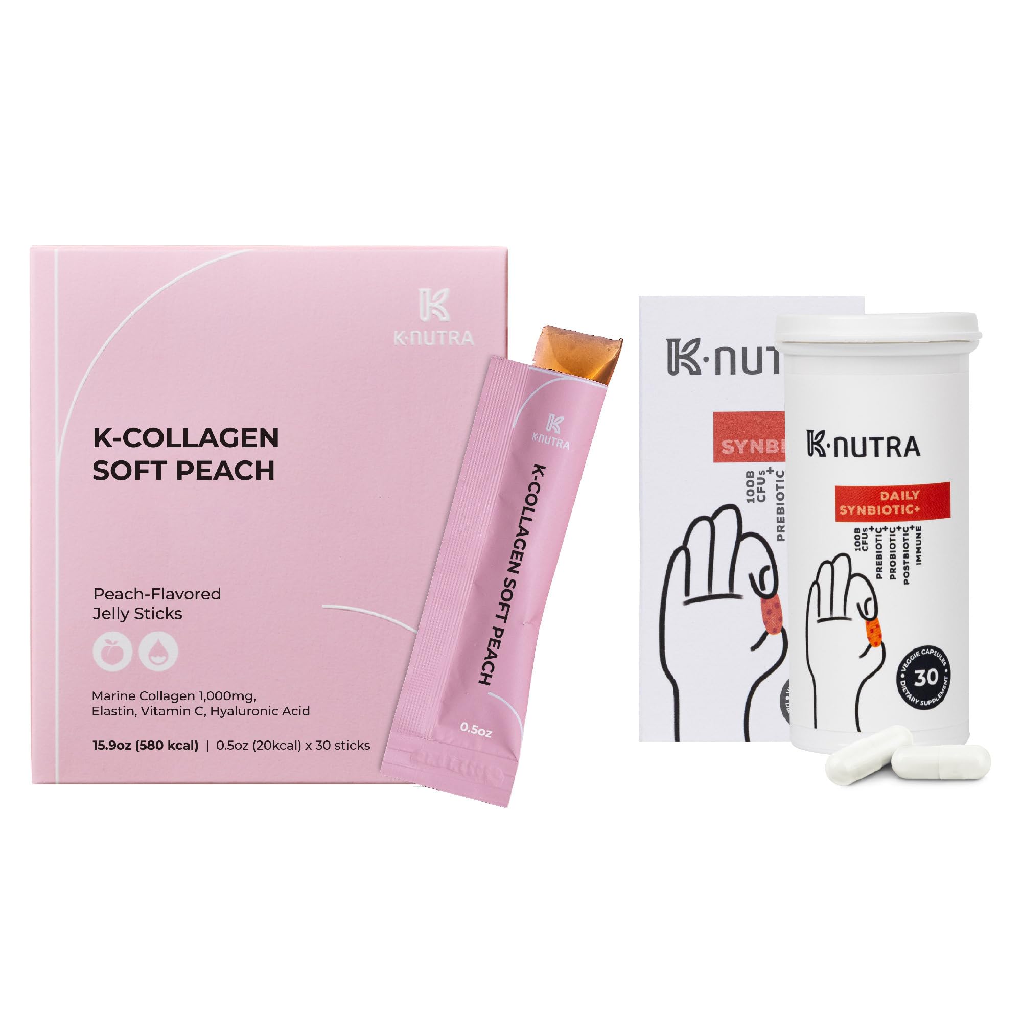 Daily Synbiotic 30 Caps 100B CFU Kimchi Postbiotic K-Collagen Soft Peach Collagen Jelly 30 Sticks - Digestive Skin
