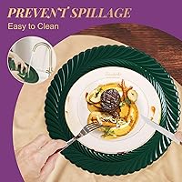 Vista 6 de Gifturbo 6 platos de carga redondos verdes, cargador de platos de arrecife para plato de cena, cargadores de Navidad de plástico de 13 pulgadas