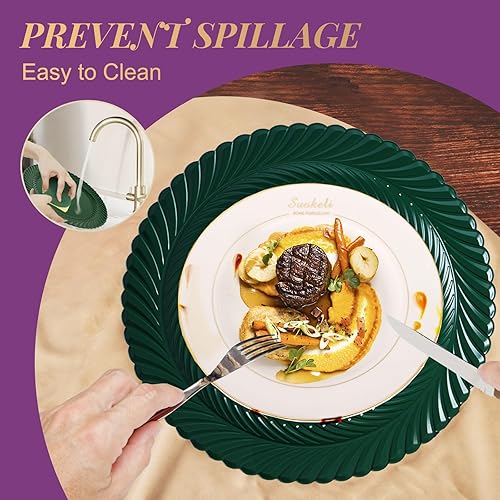 Miniatura 6 de Gifturbo 6 platos de carga redondos verdes, cargador de platos de arrecife para plato de cena, cargadores de Navidad de plástico de 13 pulgadas con