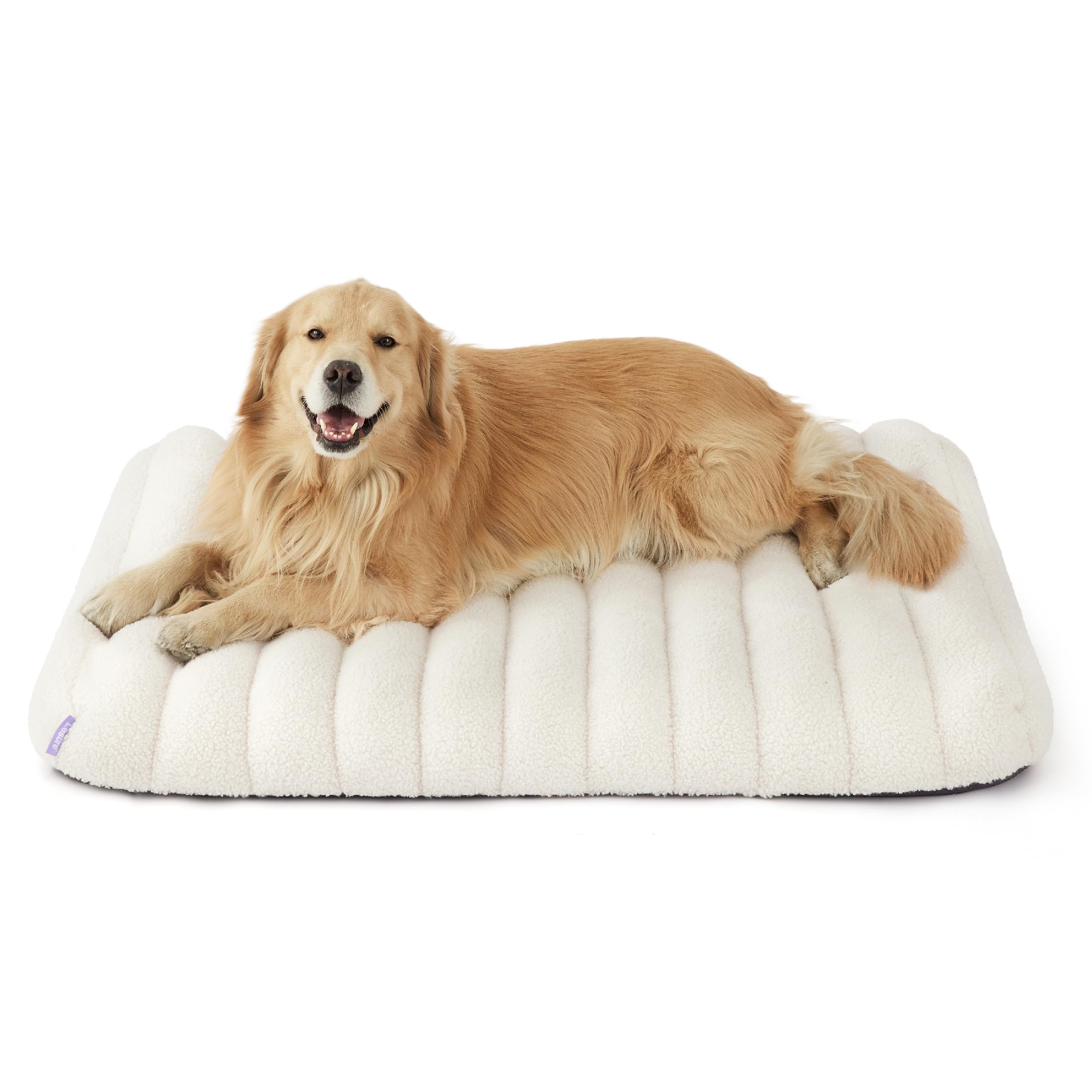 Lesure 4 Inch Thick Orthopedic Foam Dog Bed for Large Dogs, Waterproof Chic Flat Dog Bed with Removable Cover, Cute Fuzzy Pet Beds for Indoor Dogs (44" x 32", Cream)