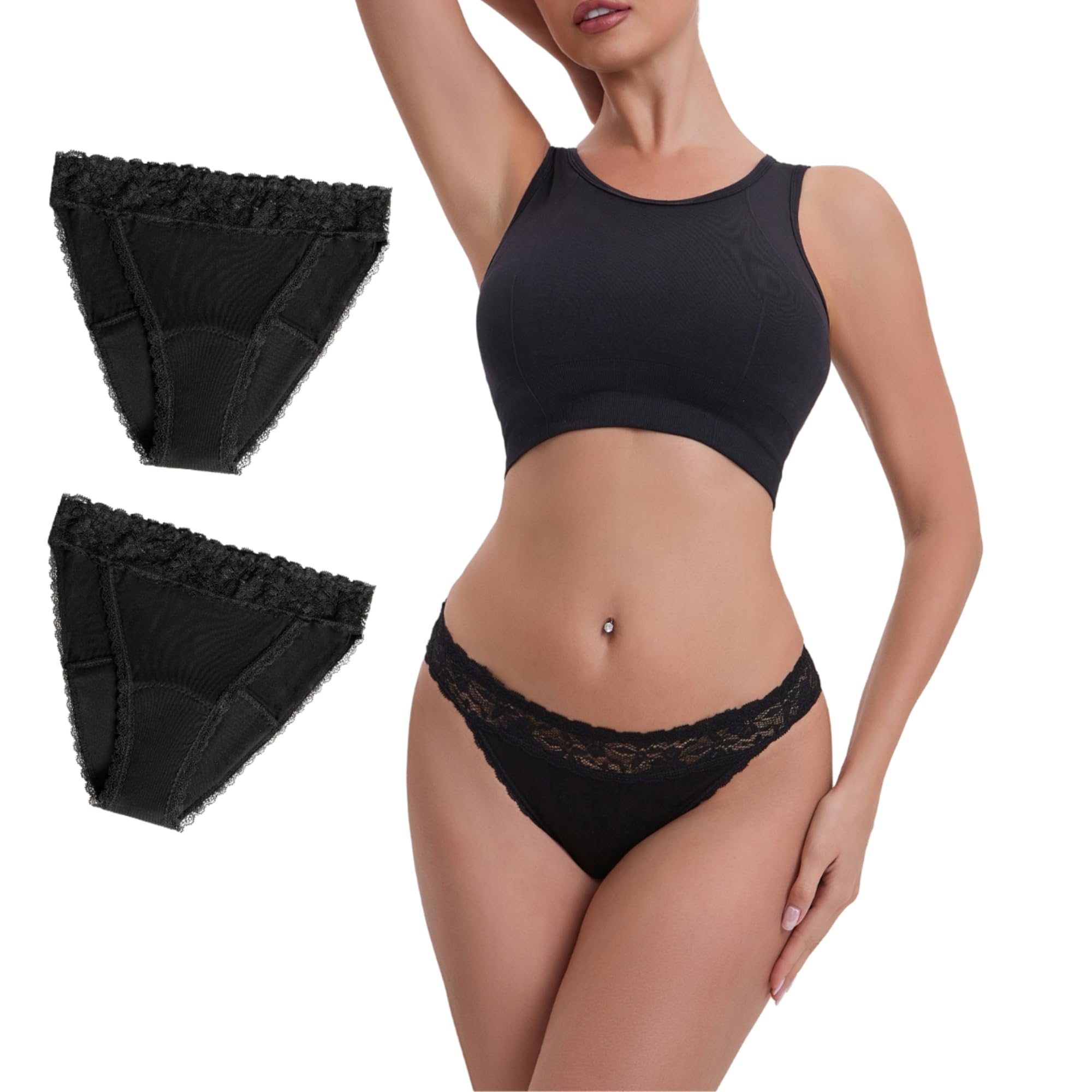 ANAISSA Pack 2 Bragas Menstruales Reutilizables de Algodón para Flujo Abundante – Absorción Alta, Protección Delantera y Trasera, hasta 12 Horas de Comodidad