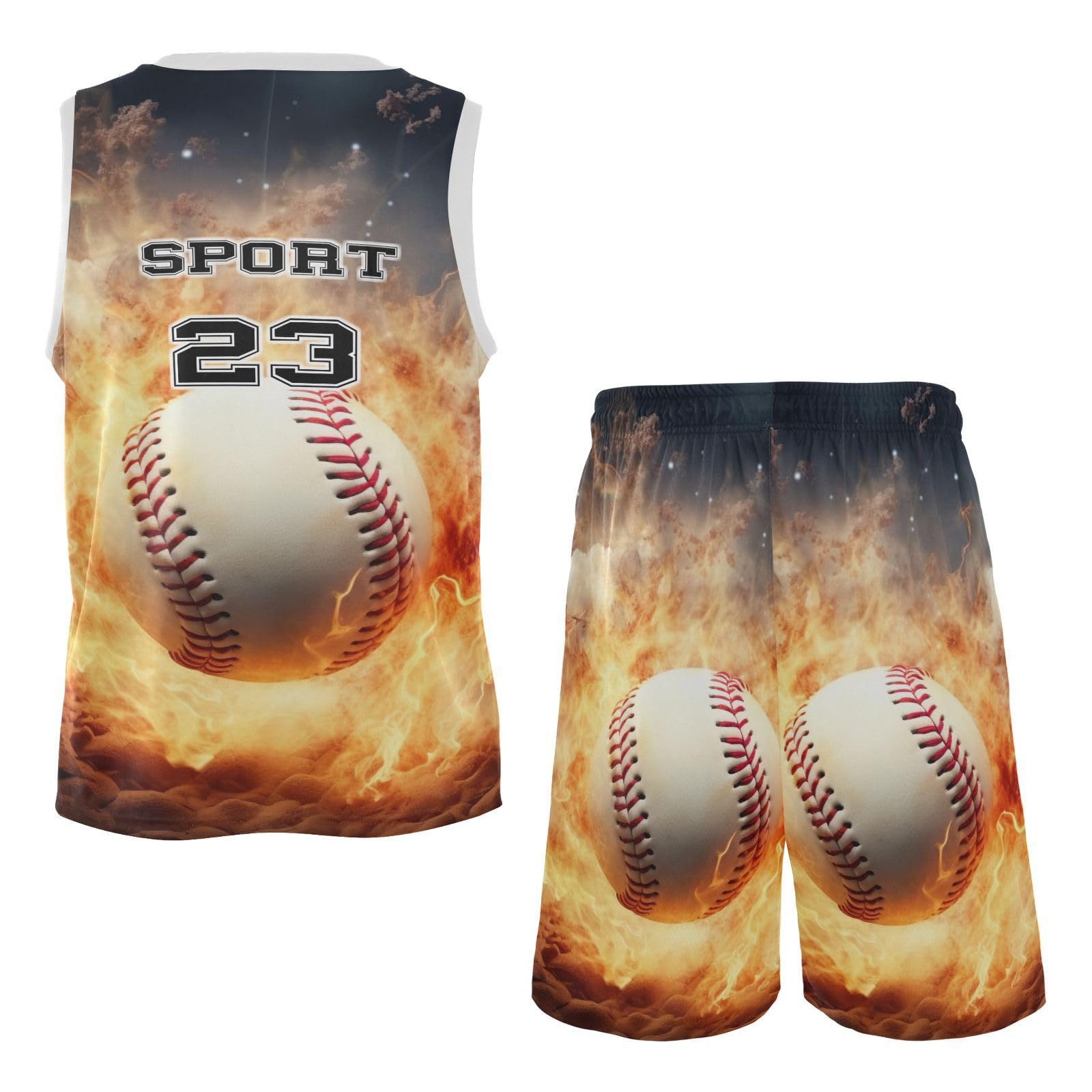 FLildon Fire Baseball Boys Basketball Jersey Set Tank Top Shorts Tracksuit Sport Training Suit for Kids, XXL