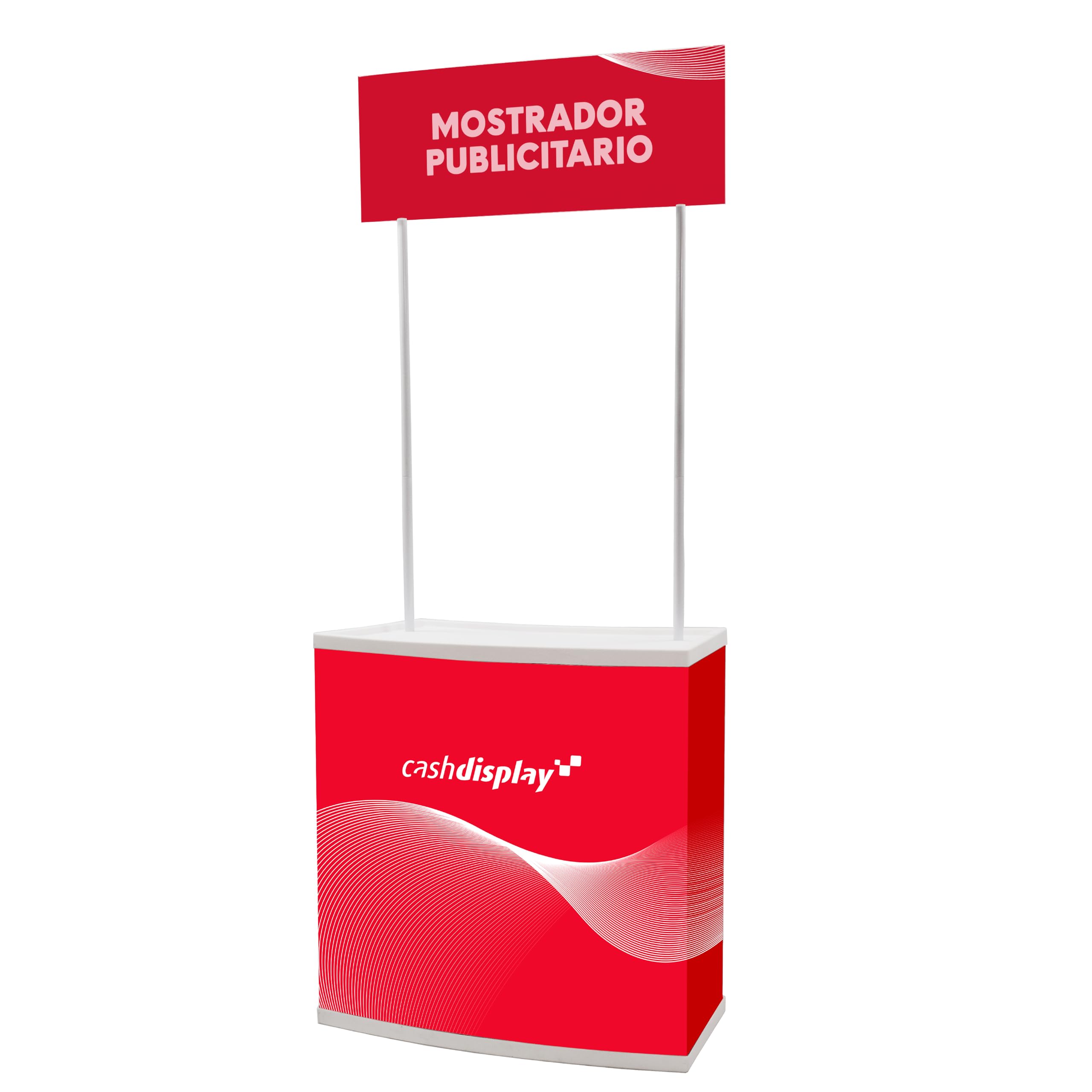 Mostrador de Recepción Publicitario 2004x810x470 mm | Color Blanco | Stand Portátil de Plástico con Cabecera | Soporte Comercial con Estante Interior | Ideal para Ferias y Eventos