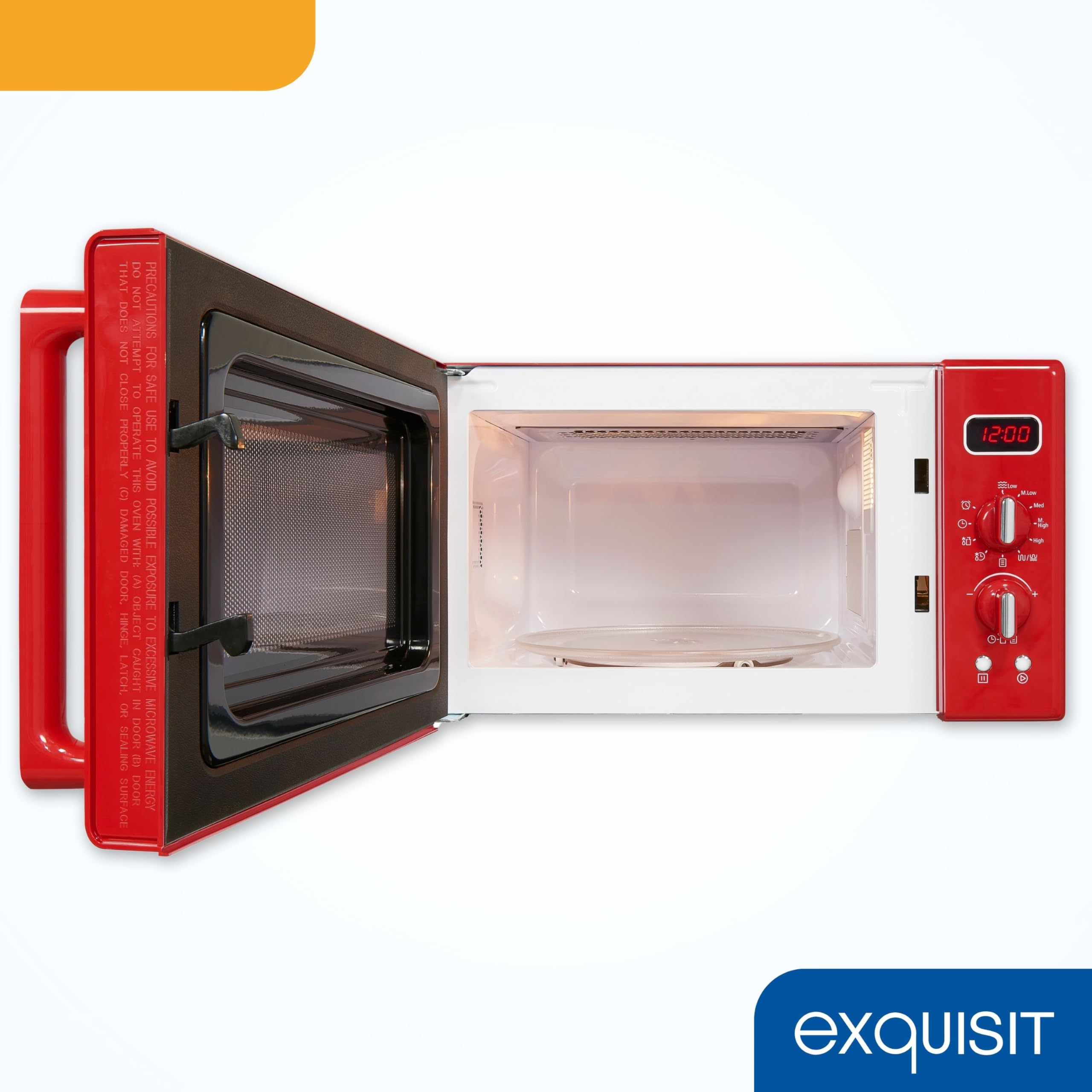 Exquisit Retro-Mikrowelle rot mit Grill, 20 L, 700 W, 5 Leistungsstufen | 25,5 cm Drehteller, 1000 W Grill, Timer bis 90 Min, Kindersicherung, Digitaldisplay – entwickelt nach deutschen Richtlinien