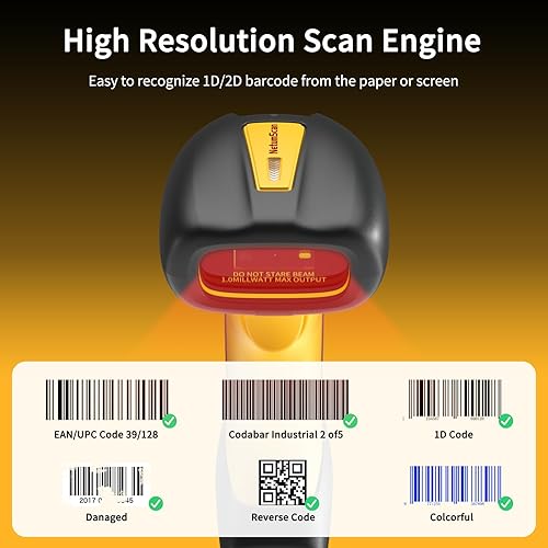 Vista 9 de NetumScan Escáner de código de barras QR Bluetooth industrial, IP67 impermeable y 7M a prueba de caídas, sensor CMOS de 1.3 M, escáner de código