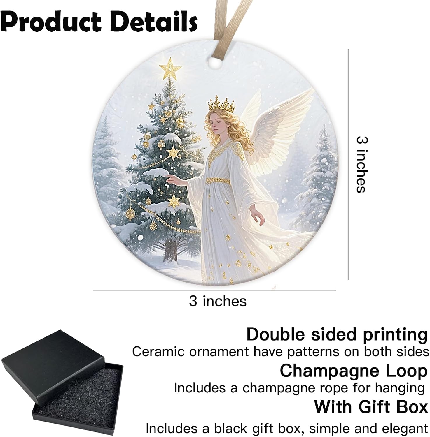 Christmas Angel Winter Wonderland Ceramic Ornament, Christmas Holiday Decor, Tree Ornament, Gift for Her, Winter Decoration - Image 2