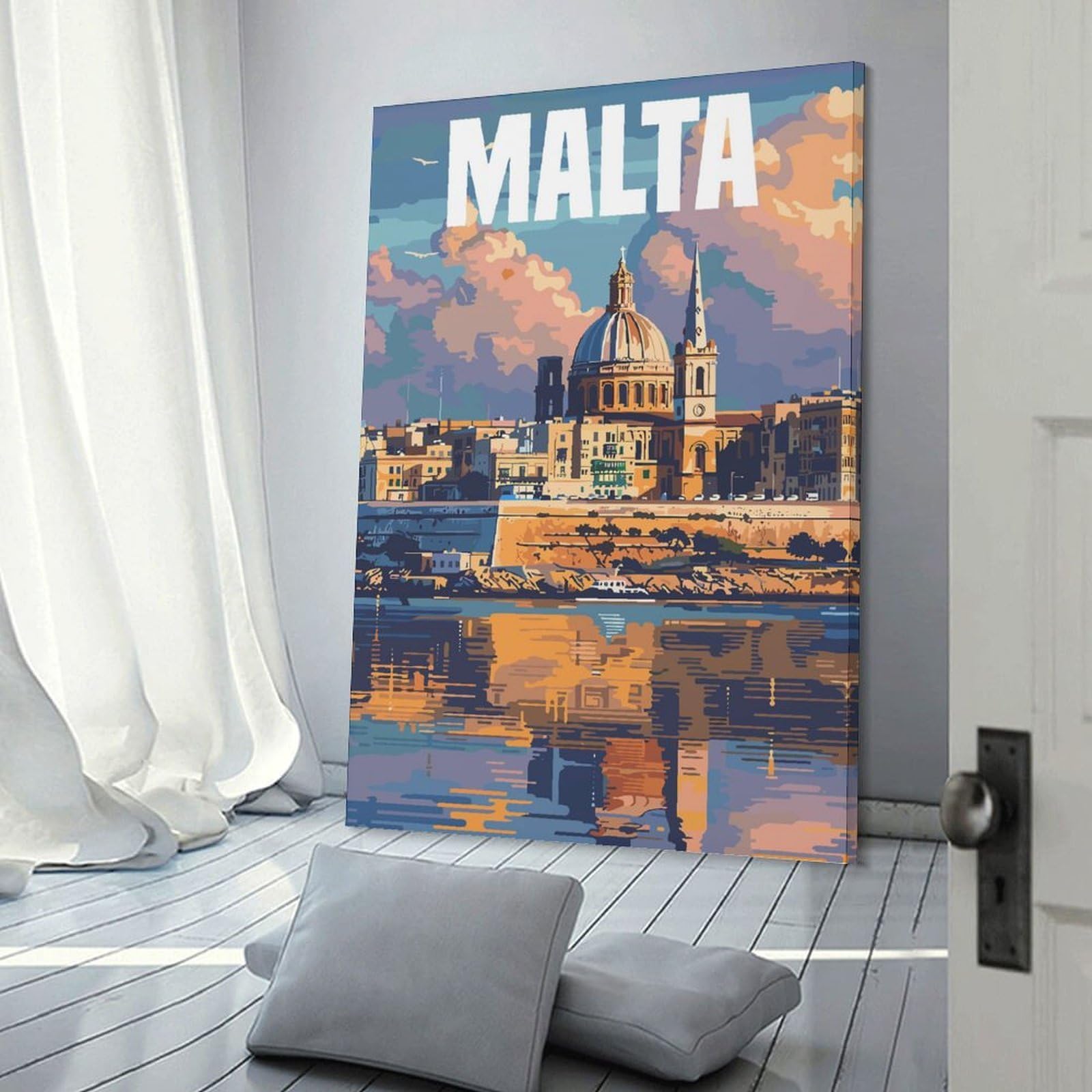Junmoney Decorative Wall Artwork Malta, 12x18inch(30x45cm), for Living Room, Lounge Or Sitting Room, Modern Wall Decor for Cosy Interiors