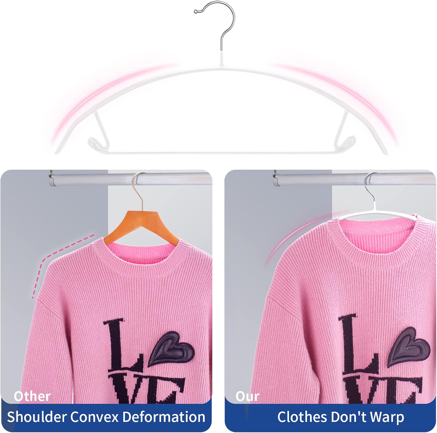 Heavy Duty Hangers 20 Pack - No Shoulder Bump Non-Slip Rubber Coating Contour Metal Hangers for Sweaters, Coats & Clothes, 15 lbs Weight Capacity, Non-Slip, 16.5 Inch(White)