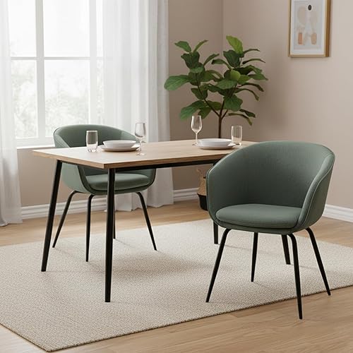 Miniatura 7 de Juego de 2 sillas de comedor tapizadas, sillas de cocina y comedor de tela moderna con asiento acolchado y patas de metal resistentes, sillas
