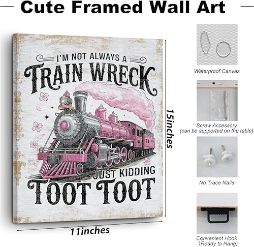 Miniatura 2 de Funny Train Decor Canvas Wall Art Wall Decor, Retro Sarcastic Mental Health Humor Sign Framed Prints Poster Artwork for Office Home Bedroom Nursery