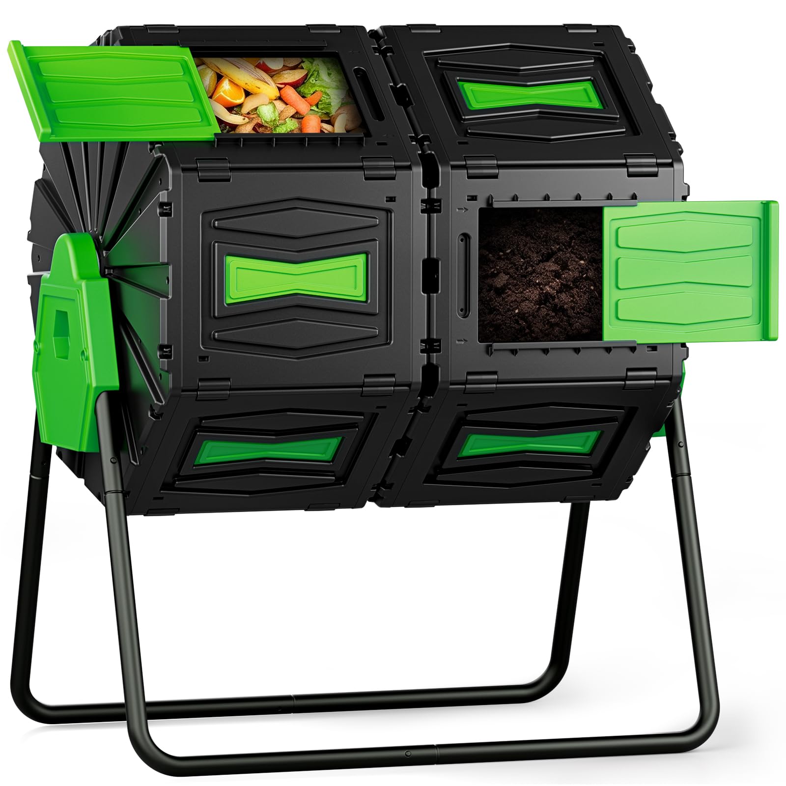Compost Tumbler, Easy Assemble & Efficient Outdoor Compost Bin, 45 Gallon/170 Liter Large Dual Chamber Rotating Composter for Garden, Kitchen, and Yard Waste, Green Door-image-27