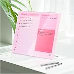 Bureau épais Acrylique Dry Effase Board à faire List Planner Board, 12"x10", Tableau blanc avec support, Frameless Rose Dry Erase White Board, pour bureau/maison/école