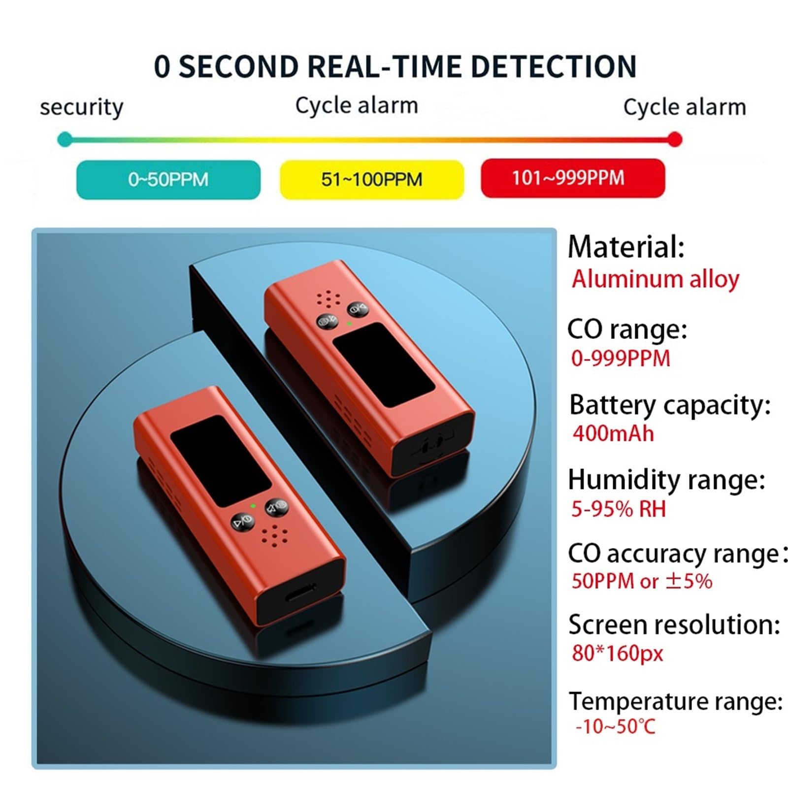 Détecteur de gaz, Détecteur de monoxyde Carbone Portable 3 en 1, Mini détecteur température/humidité Voyage précis et Rechargeable(Zwart)