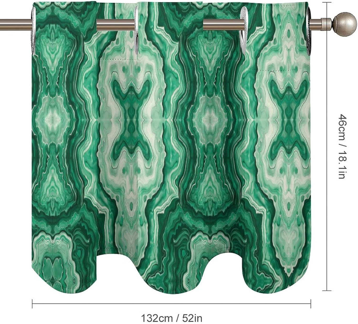 Green and White Ink Printed Short Window Curtains, Grommet Small Valance, Decorative Short Curtains Suitable for Window Sills in Bedrooms, Living Rooms, Kitchens, Etc