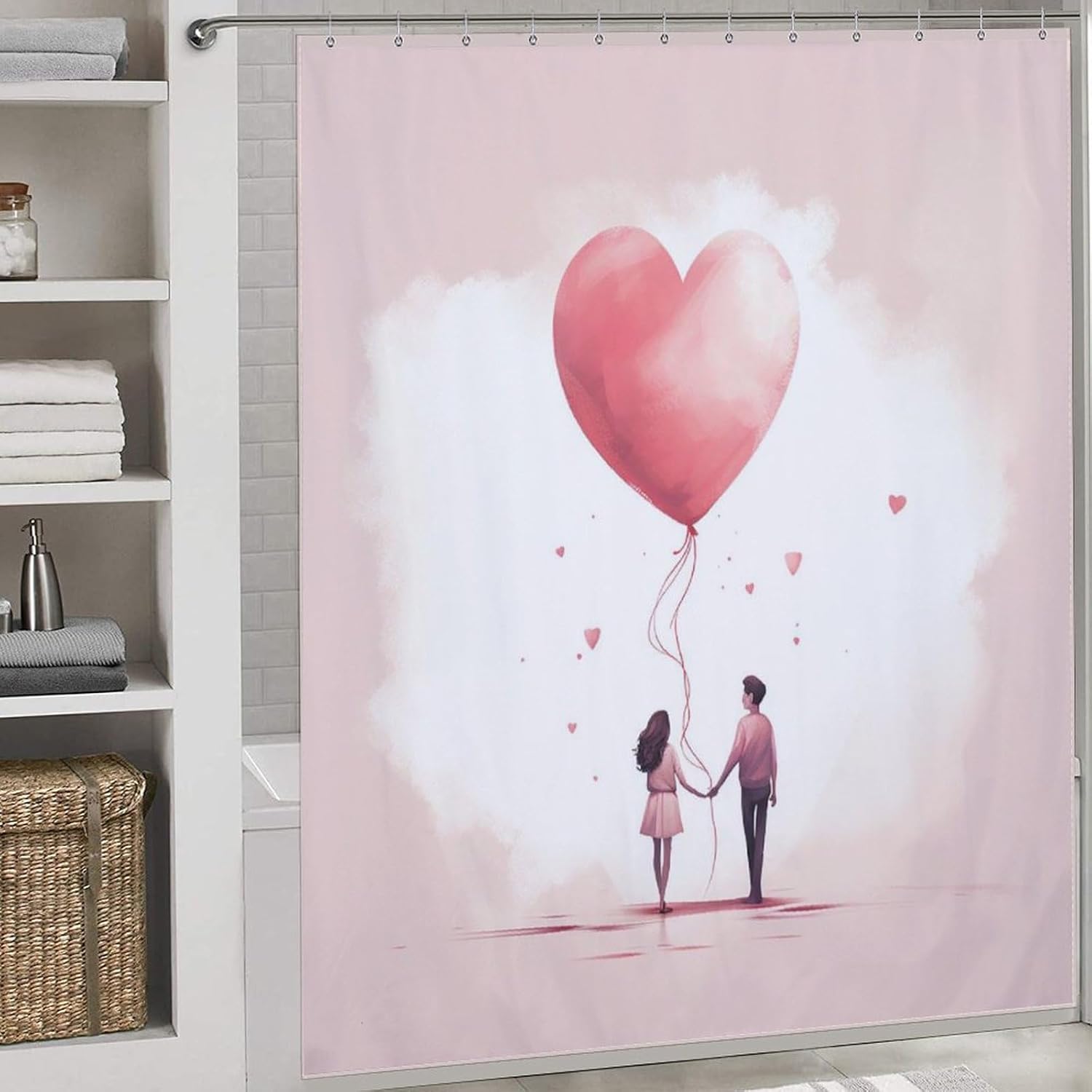 Happy Valentine's Day Shower Curtain Textured Shower Liner Curtain Heavy Bathroom Shower Curtains with Grommets and Hooks Decor Bath Shower Curtains Set for Showers Bath Tubs 36'' X 72''