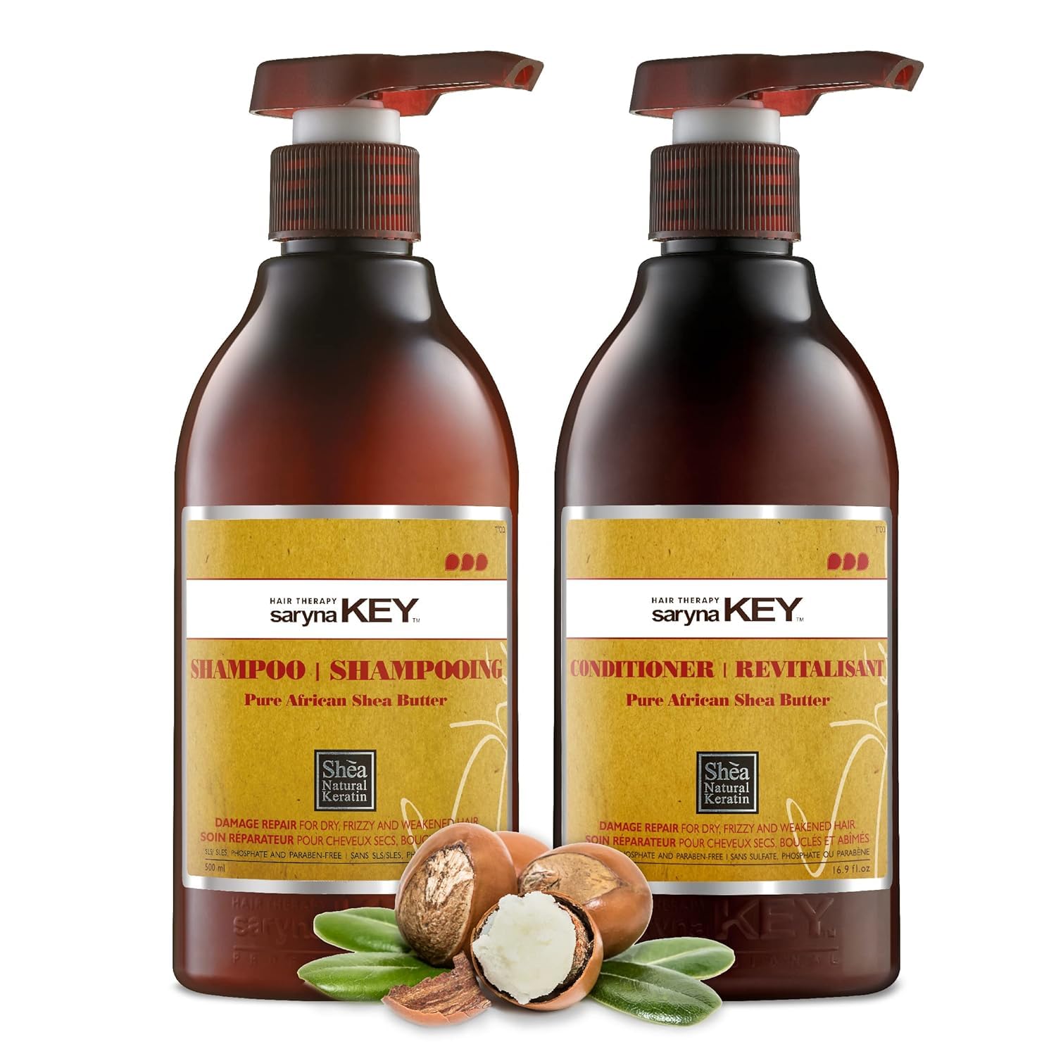 Saryna Key Damage Repair Shampoo And Conditioner Set With Shea Butter, Sulfate Free Moisturizing Hair Care For Dry, Damaged, Brittle Hair, Hydrating