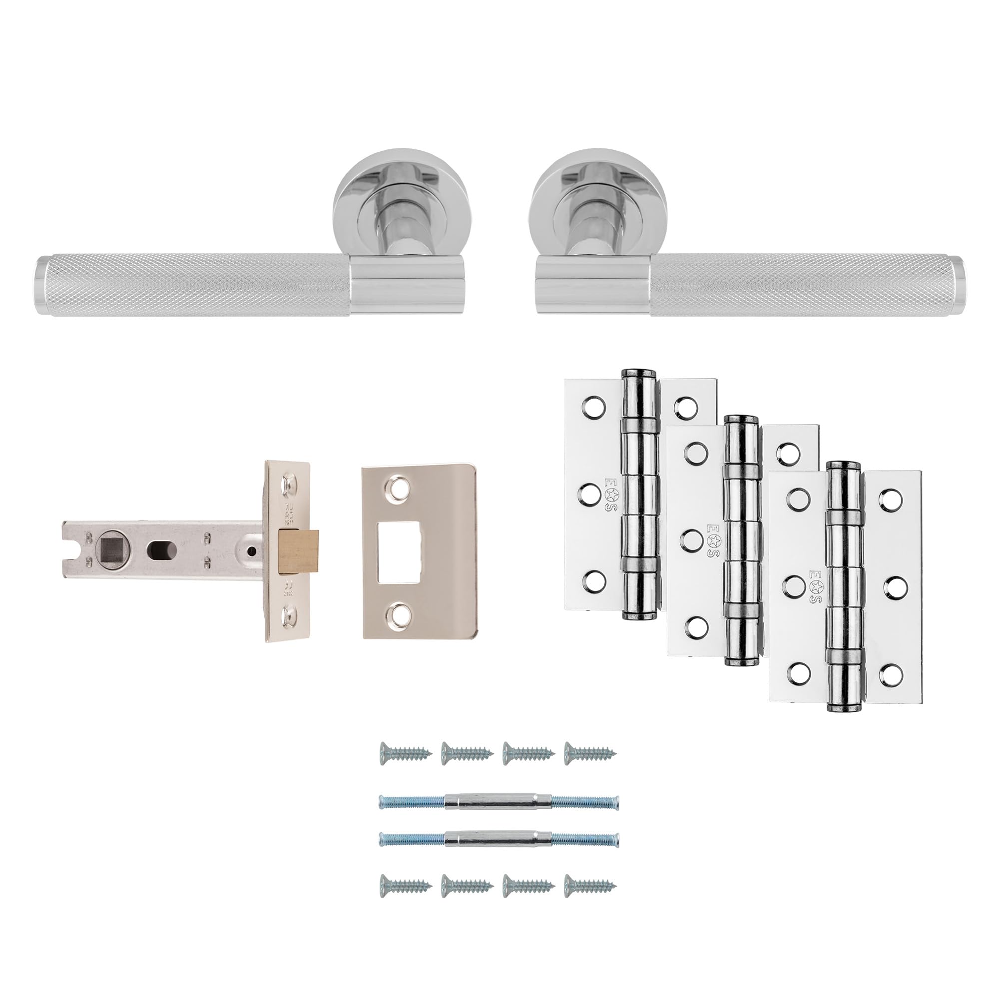 Carlisle Brass Lagos Ulitmate Door Pack - Includes Pair of Handles, 3 Hinges and a 3" Latch in Polished Chrome