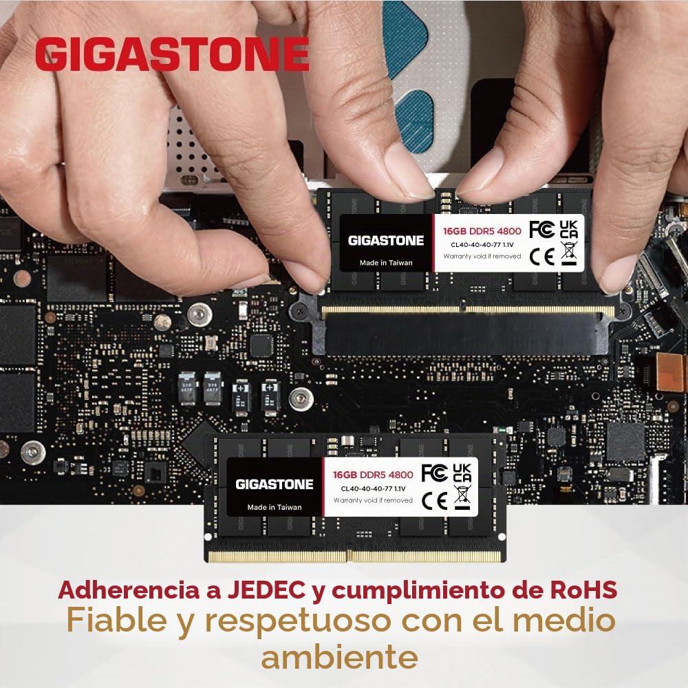 【DDR5 RAM Solo portátil】 GIGASTONE 32GB Kit (2x16GB) DDR5 4800MHz PC5-38400 CL 40-40-40-77 1.1V SODIMM 262 Pines Sin búfer No ECC Memoria de Alto Rendimiento para portátil