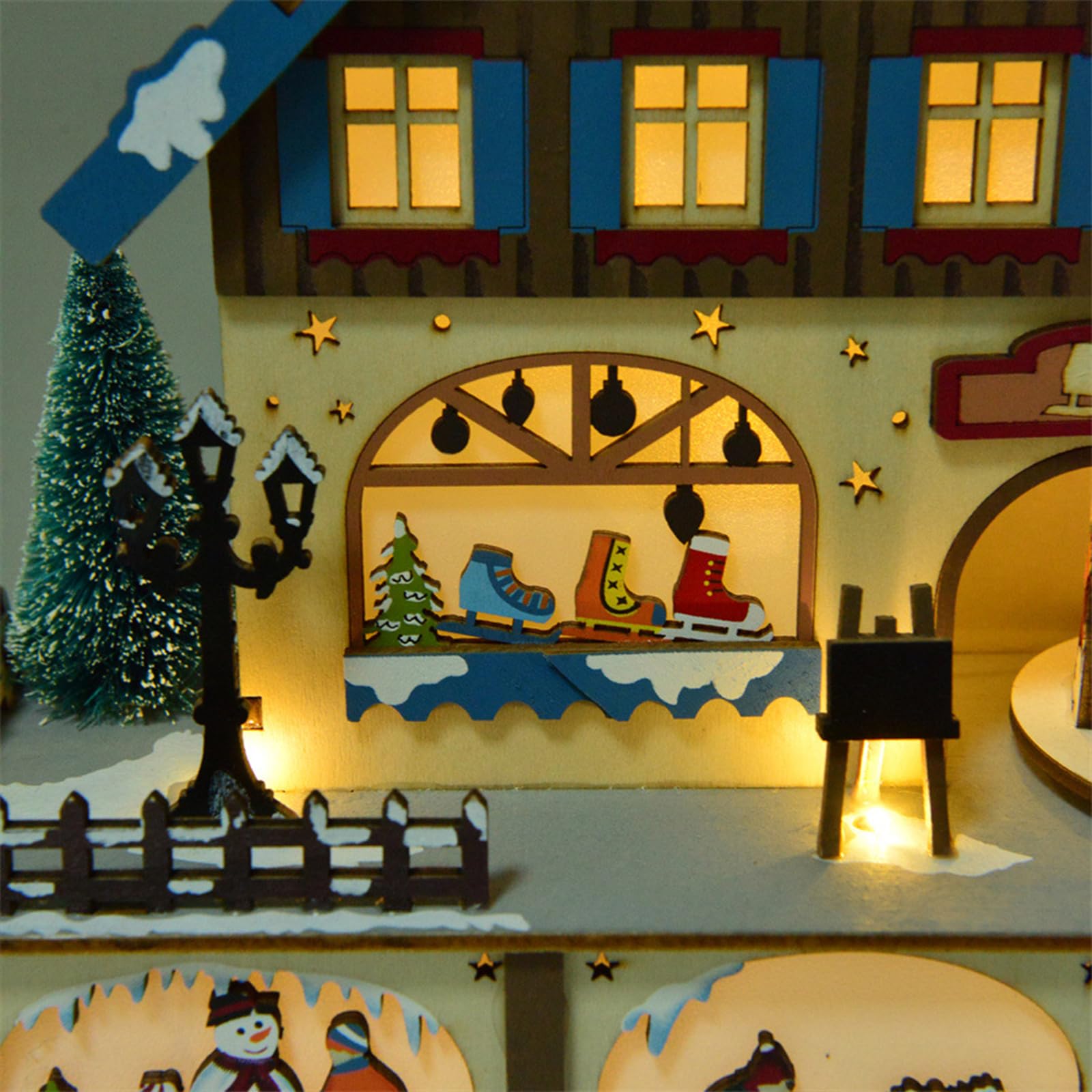 Maison de Village de Noël Lumineuse - Bâtiments Musicaux et Décorations pour Table - Décoration à Piles pour la Maison
