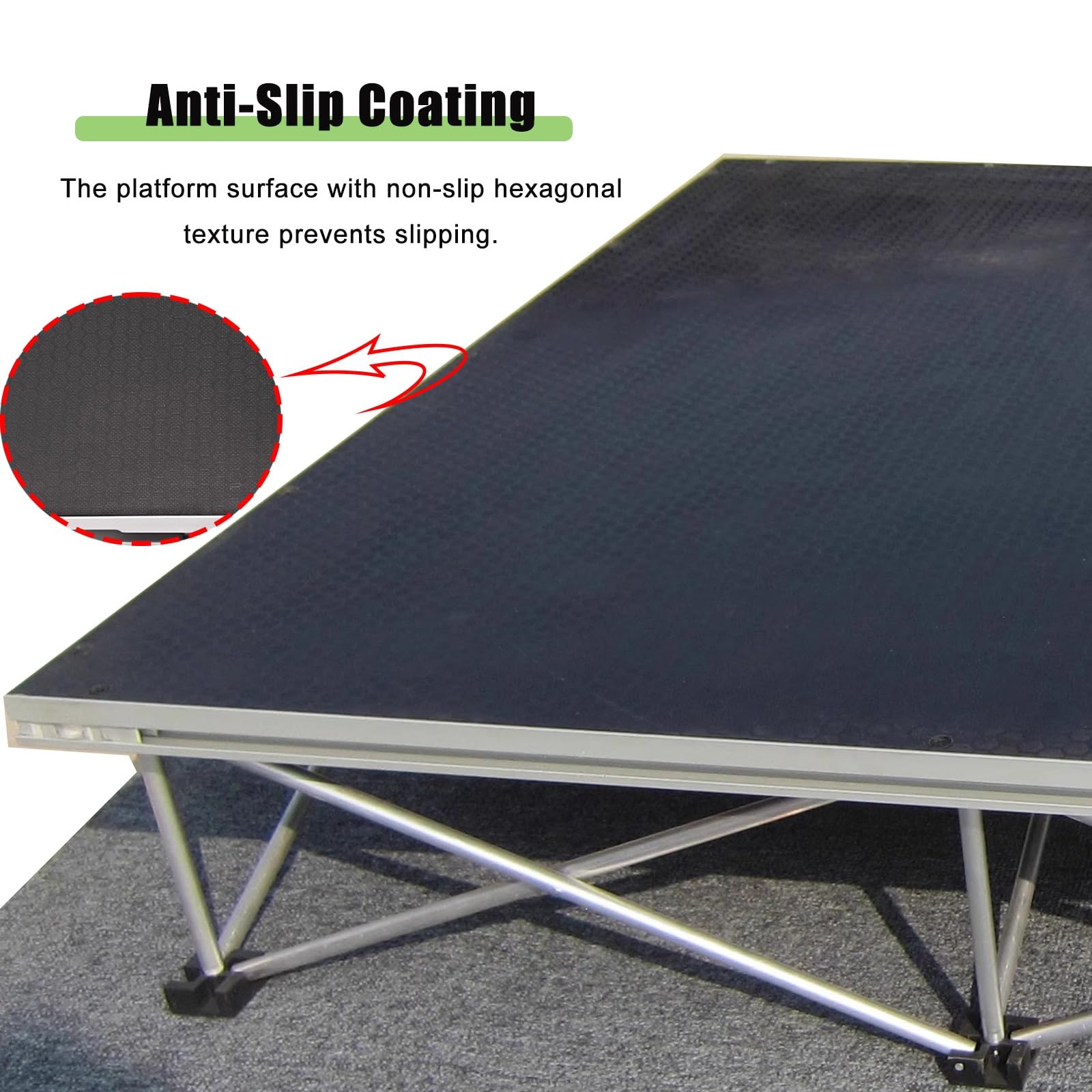 Piattaforma di palcometria portatile, pavimento di danza in alluminio pieghevole con superficie antiscivolo, riser modulari collegabili per concerti, matrimoni, eventi, facile installazione dell'uso e
