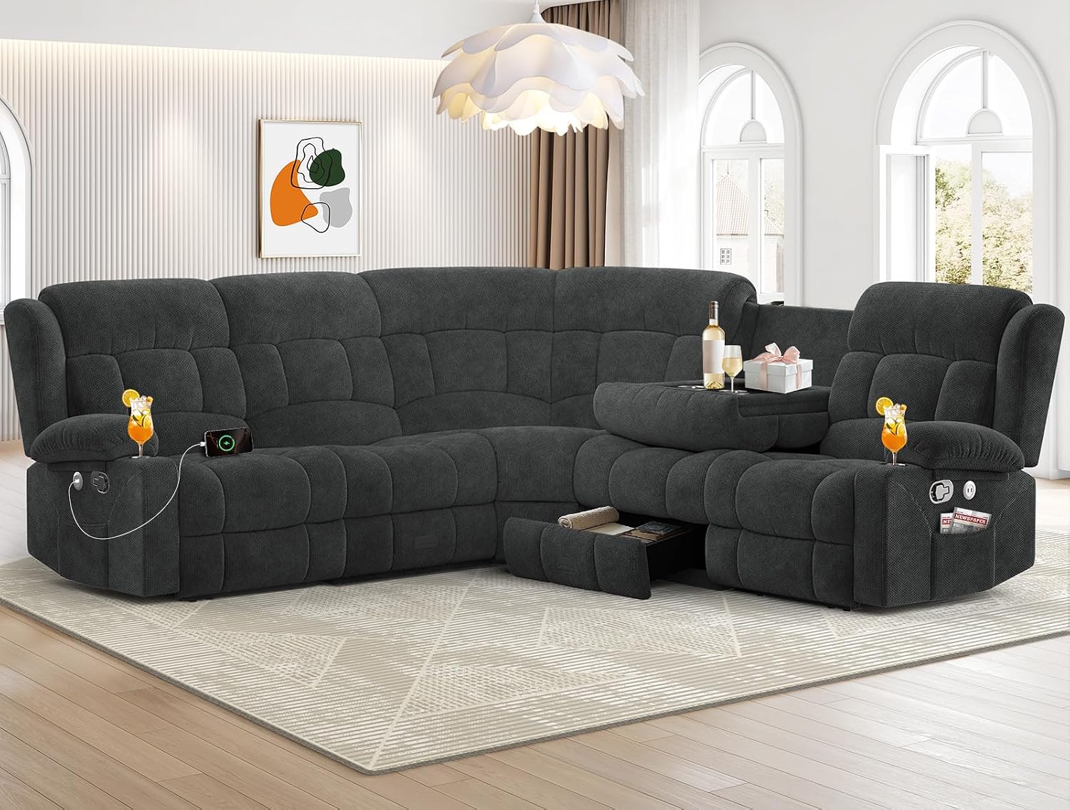 Amazon.com: Dresegmt Recliner Sectional Sofa, 5 Seat L-Shaped Manual ...
