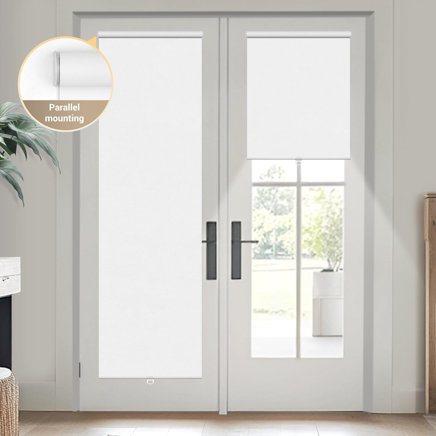 Boolegon Cordless Roller Shades, Blackout Blinds for Windows, Room Darkening Rolled Up Shades with Spring System, UV Protection Window Shades Door Blinds for Home, Office,Blackout-White,Custom Size