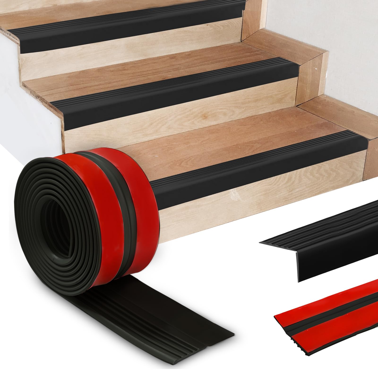 Treppenkantenprofil Selbstklebend,10M Rutschfeste PVC Treppenstufenverkleidung in Schwarz,Sicherer Kantenschutz mit Antirutschfunktion zum Schutz vor Stürzen,Ideal für Innen und Außenbereiche