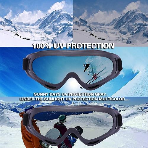 Miniatura 5 de Paquete de 2 gafas de esquí de nieve, gafas de snowboard para niños, adolescentes, jóvenes, adultos