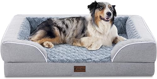 Cama grande de espuma viscoelástica para perros con refuerzos, camas refrescantes para perros grandes, cama ortopédica impermeable para perros con