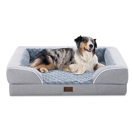 Casa Paw Memory Foam Large Dog Bed with Bolsters, Cooling Dog Beds for Large Dogs, Waterproof Orthopedic Dog Couch Bed with Removable Washable Cover, Nonskid Bottom