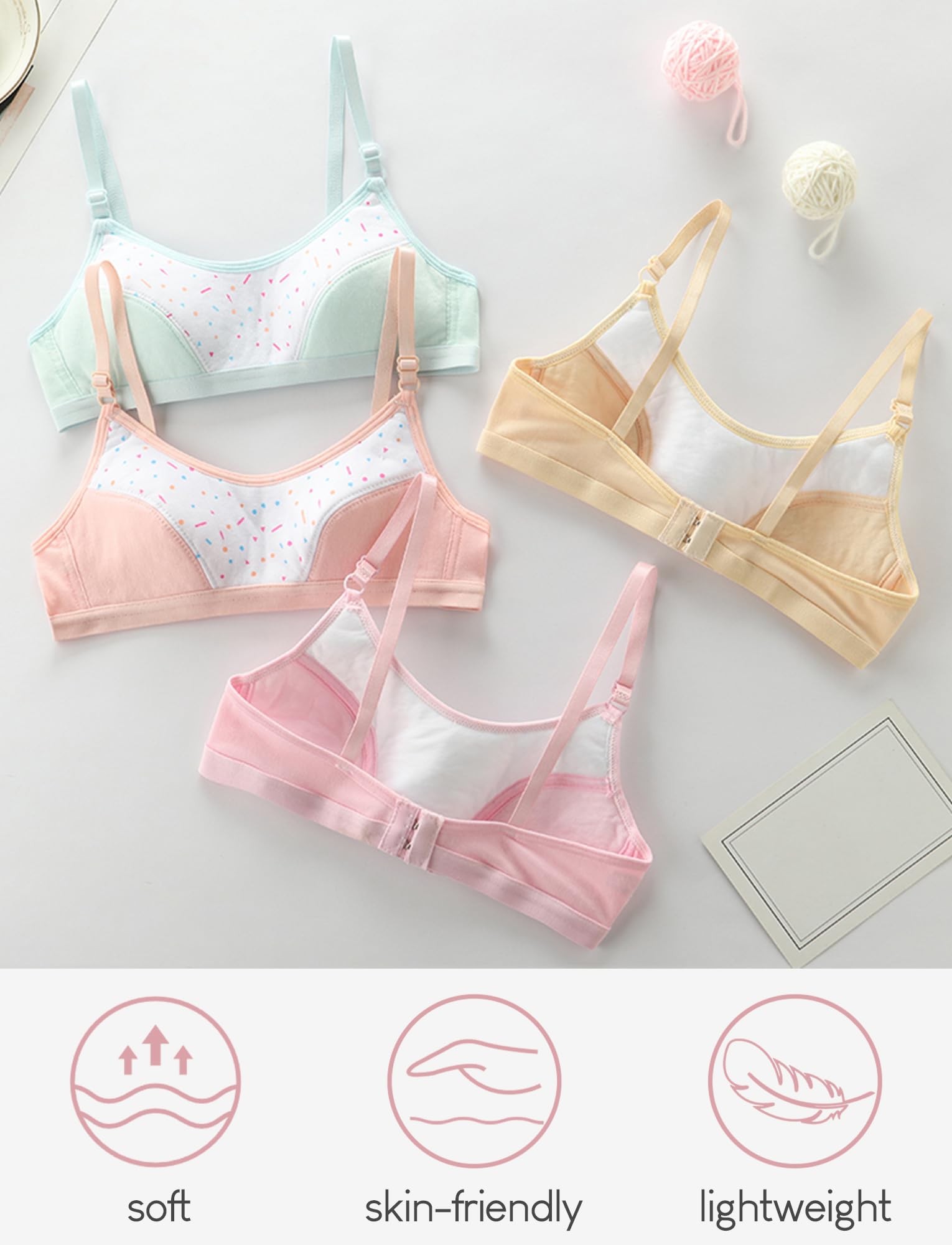 Happy Cherry Soutiens-Gorge Fille sans Armature Coton Brassiere Ado Brassière Soutien Adolescente pour 6 à 12 Ans