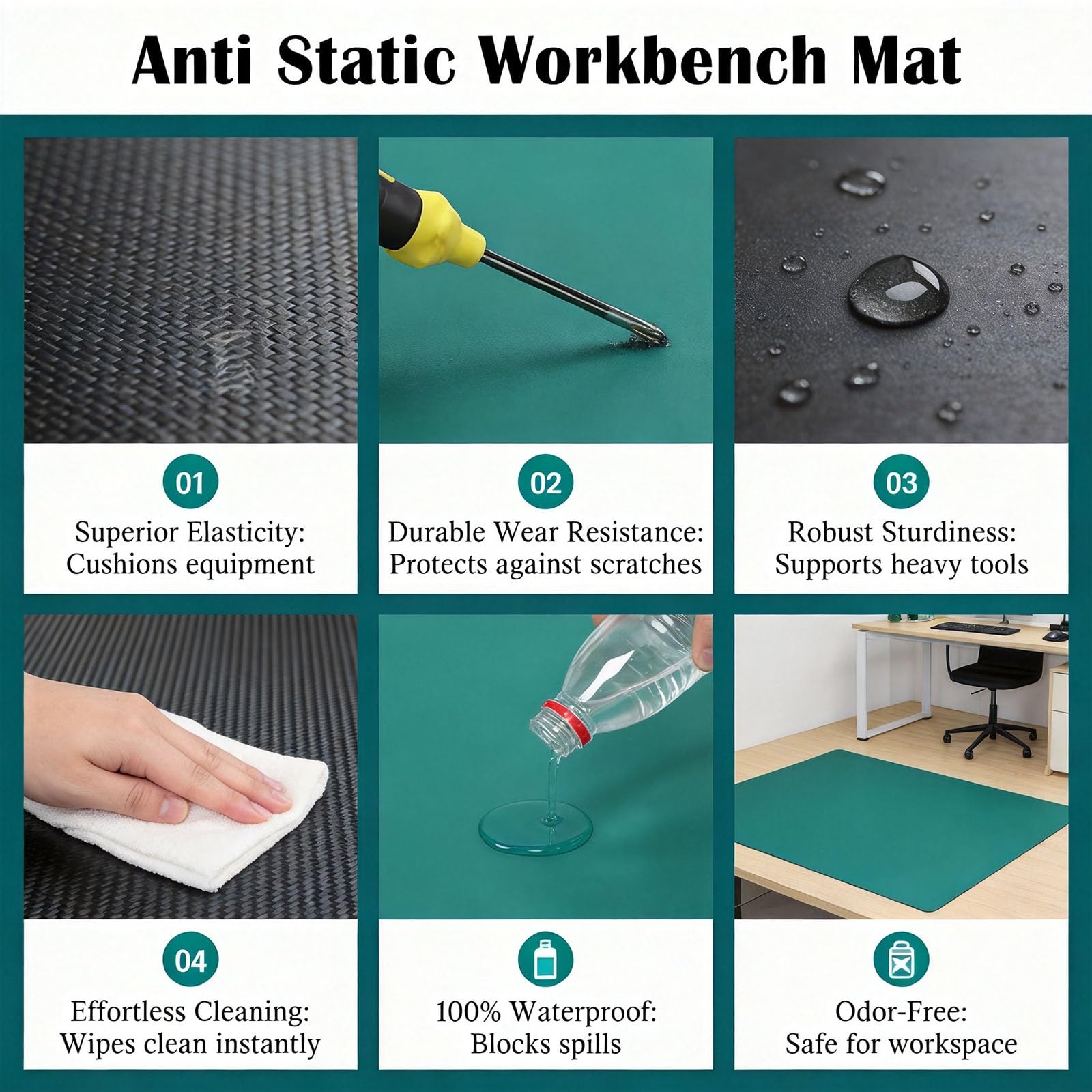 esd tischmatte 0,2 0,6 1 2 2,5 5 M Länge, Antistatische Matte Für Elektronik, Lötmatte Zur Statischen Entladung, ESD-ableitende Bodenpolsterrolle(T 3.0 mm,W L 0.5m x 0.6m)