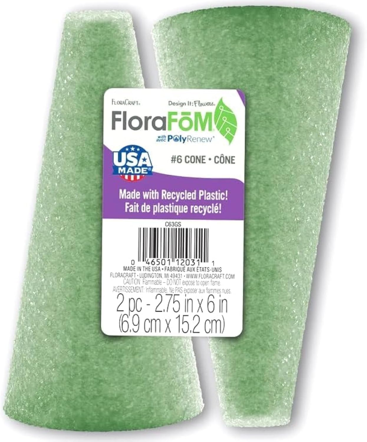 FloraCraft FloraFōM 2 Piece Cone 2.75 Inch x 6 Inch Green