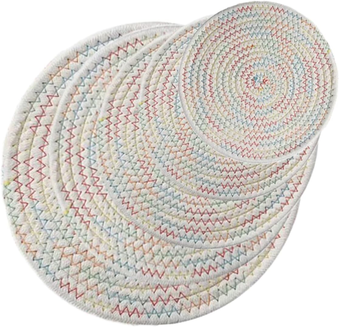 Zhiheng 5 Pack Round Coaster Potholder Cotton Braided Trivets Coffee Cup Mat Drink Tableware Hot Pots Placemats for Cooking Baking Housewarming Party Table Decorations (10inch,Linen)